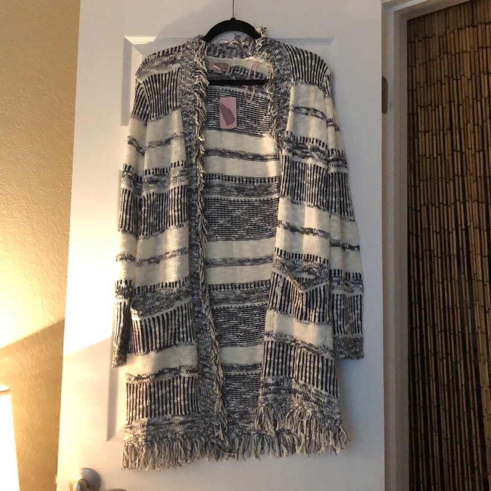 Forever 21 Black/White Fringe Cardigan